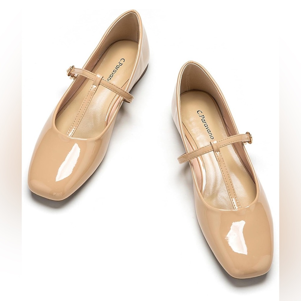 C.Paravano Mary Jane Flats for Women Ballet Flats Square Toe Flats